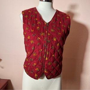 Vintage Red Floral Quilted Vest